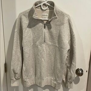 Abercrombie & Fitch Light Heather Gray Half Zip-Up Pullover - Small
